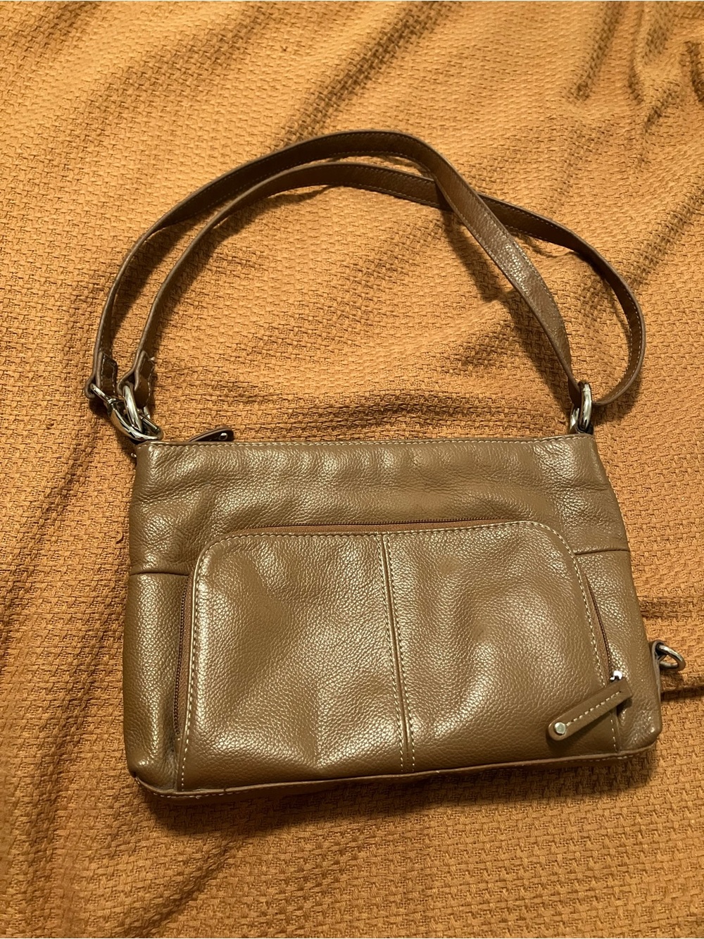 Tignanello Taupe Pebbled Leather Shoulder Bag